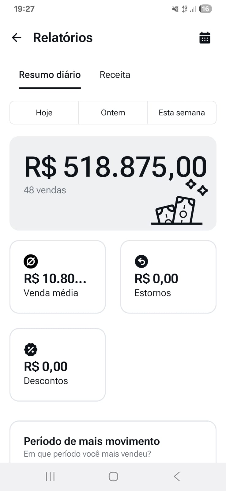 Print de resultado: R$ 518 mil em vendas registradas no período